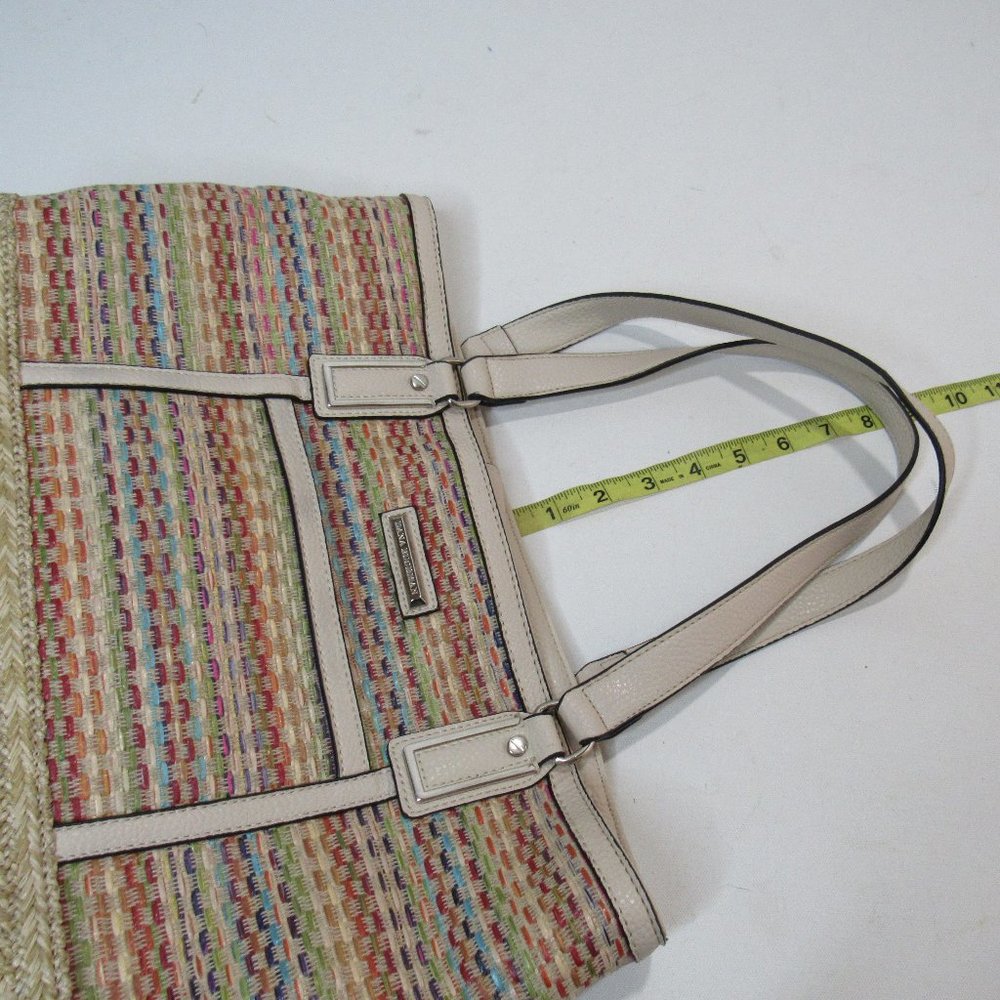 Dana Buchman Women’s Multicolored Woven Straw Faux Leather Tote Bag Purse - Picture 11 of 13